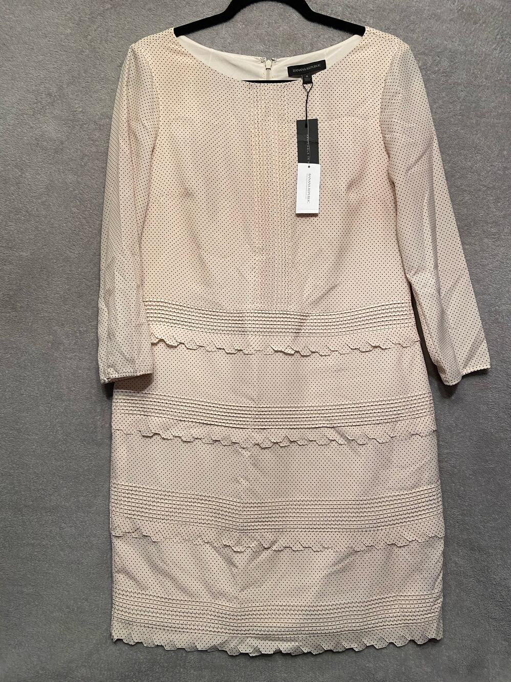 Banana Republic Scallop Pintuck Dress Women’s 6 US S Blush Pink 3/4 Sleeve Midi